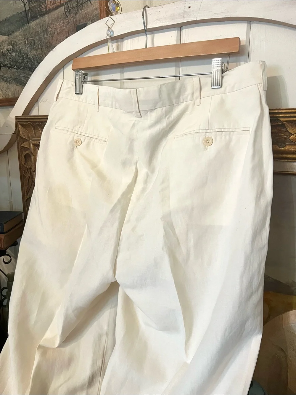 Vintage Ralph Lauren 1990’s Polo Silk Linen Winter White Flat Front Trouser Pant